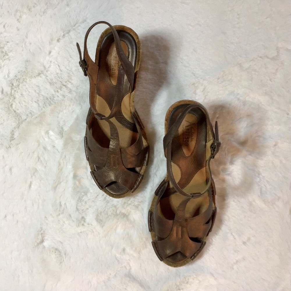 Clarks Artisan Alameda Cork Leather Wedge Sandals